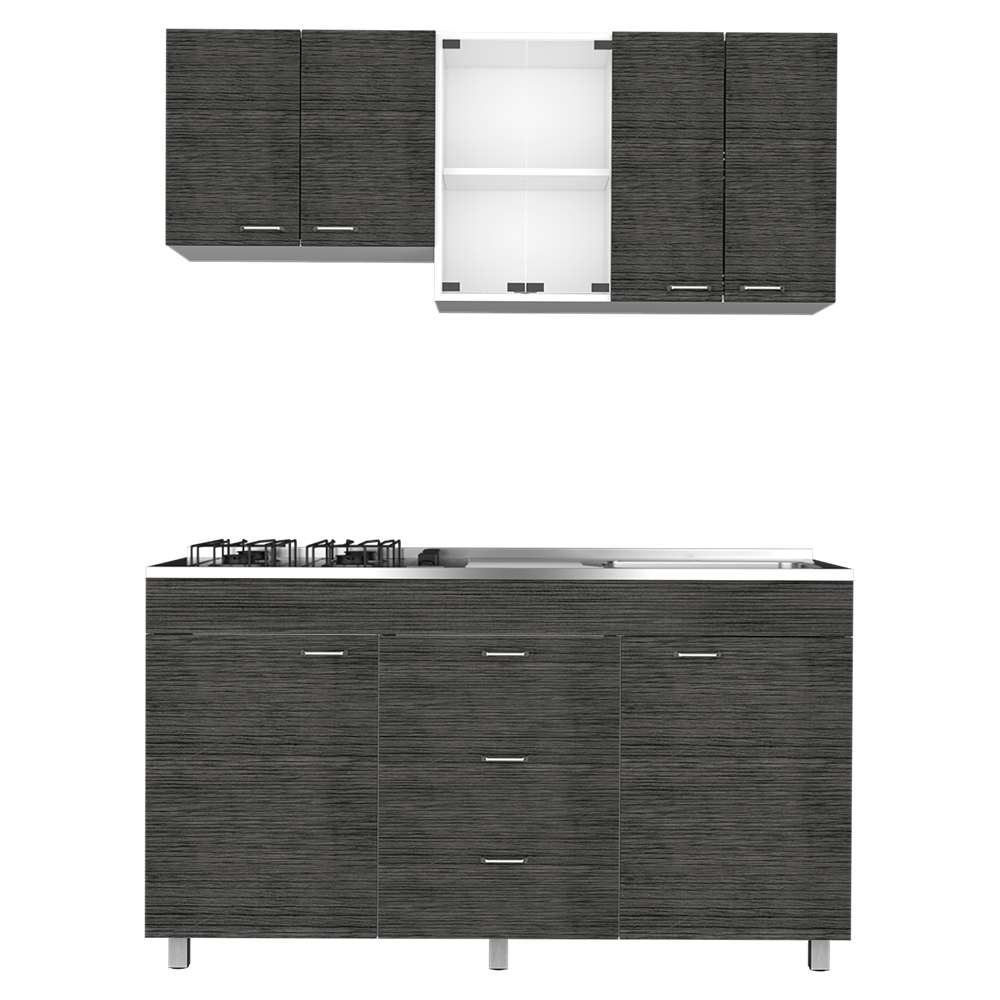 Cocina Lumina Roble Gris 150 cm Derecha con Mesón - Cocinas | Bylmo