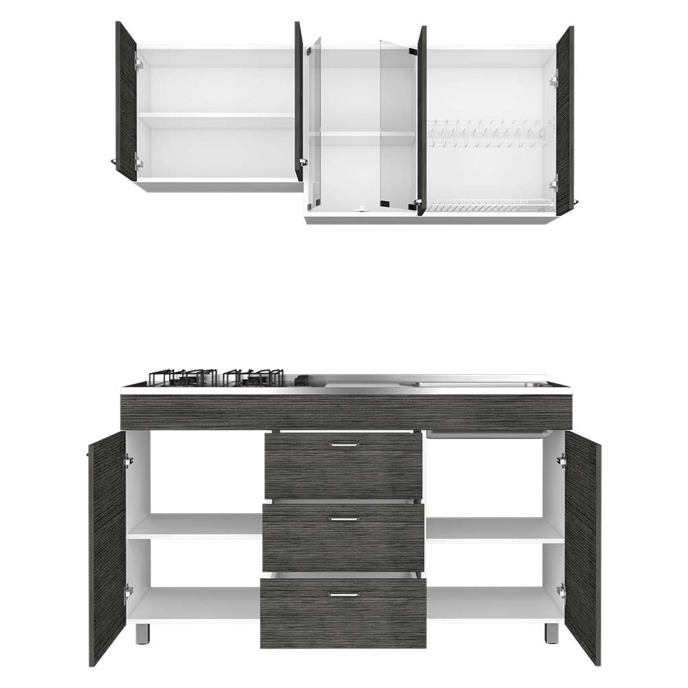 Cocina Lumina Roble Gris 150 cm Derecha con Mesón - Cocinas | Bylmo