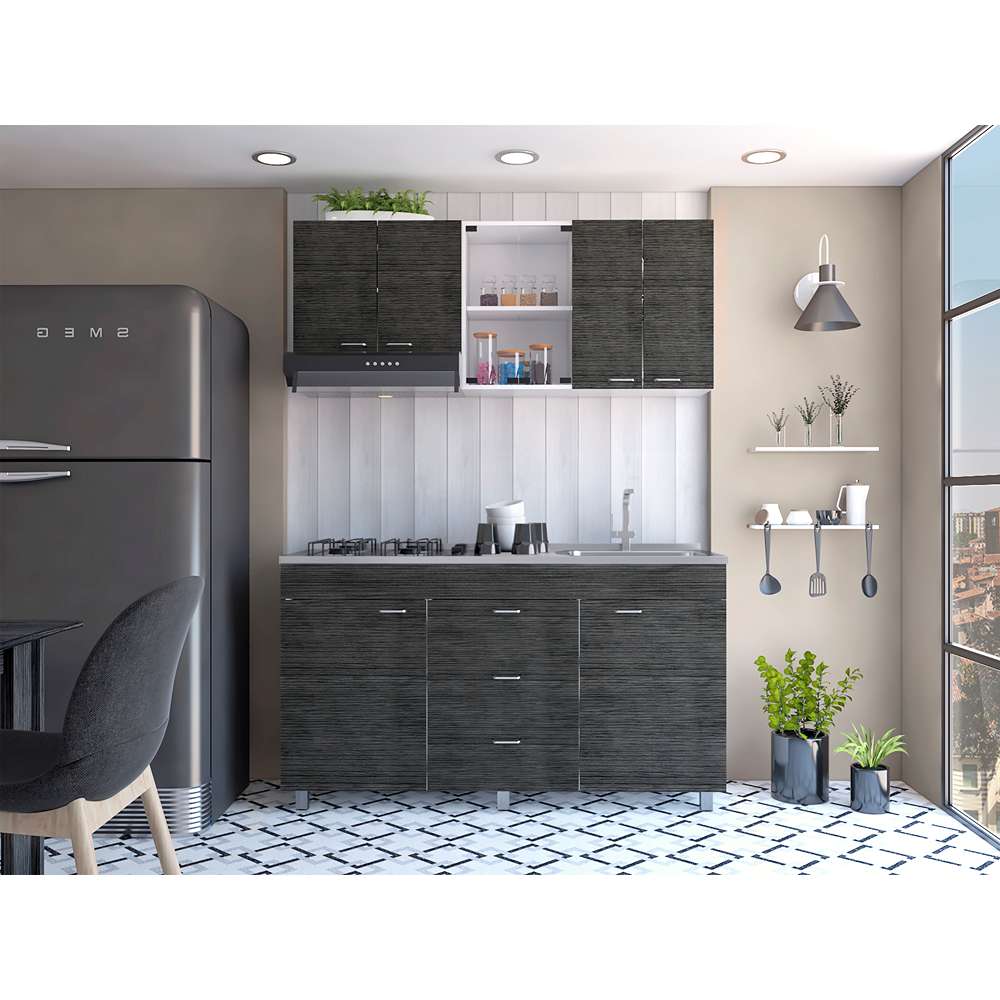 Cocina Lumina Roble Gris 150 cm Derecha con Mesón - Cocinas | Bylmo