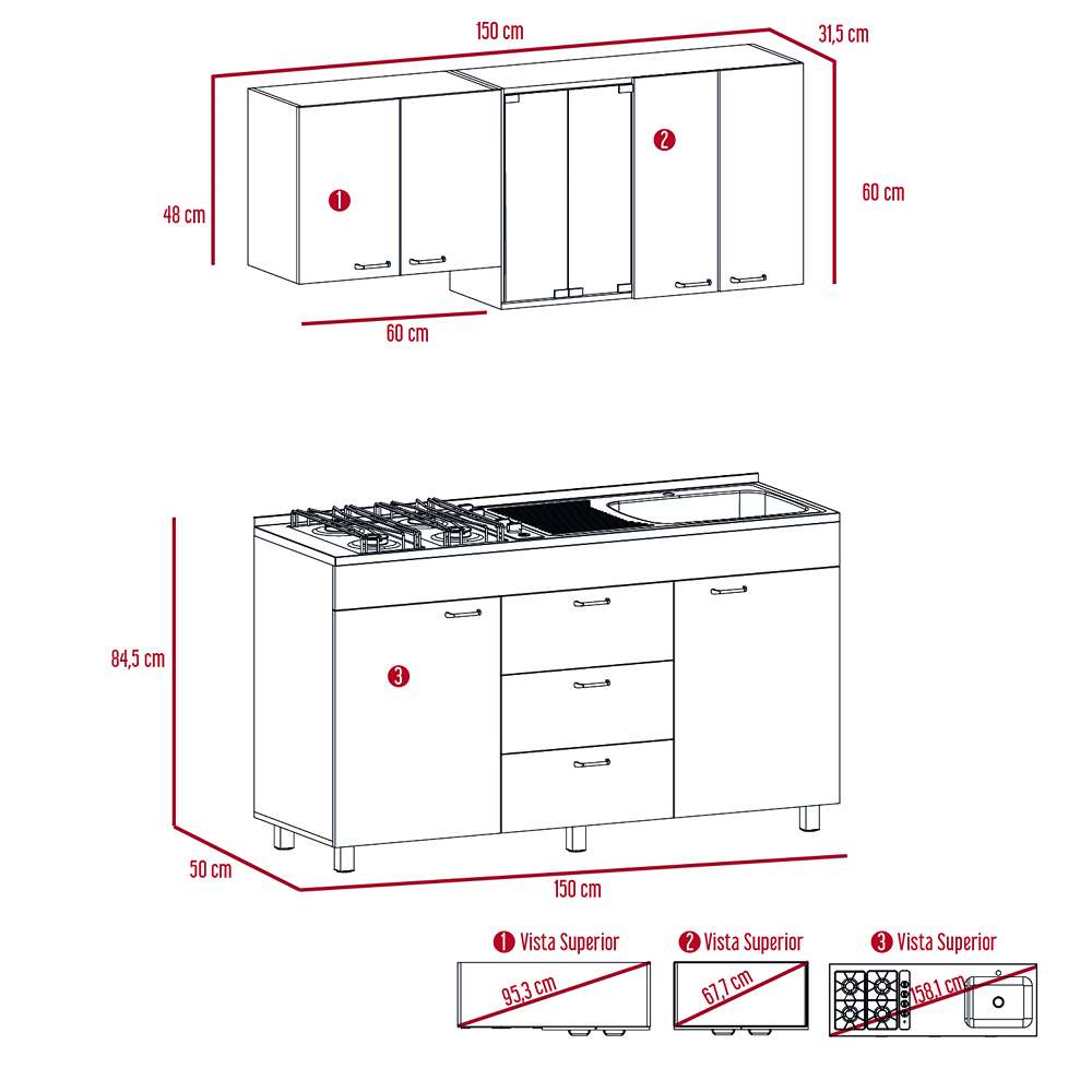 Cocina Lumina Roble Gris 150 cm Derecha con Mesón - Cocinas | Bylmo