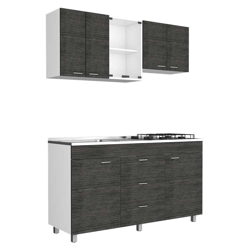 Cocina Lumina Roble Gris 150 cm Izquierda con Mesón - Cocinas | Bylmo