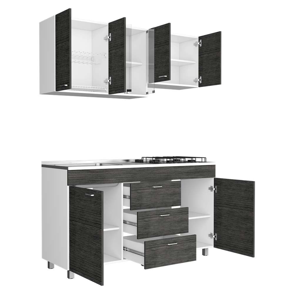 Cocina Lumina Roble Gris 150 cm Izquierda con Mesón - Cocinas | Bylmo