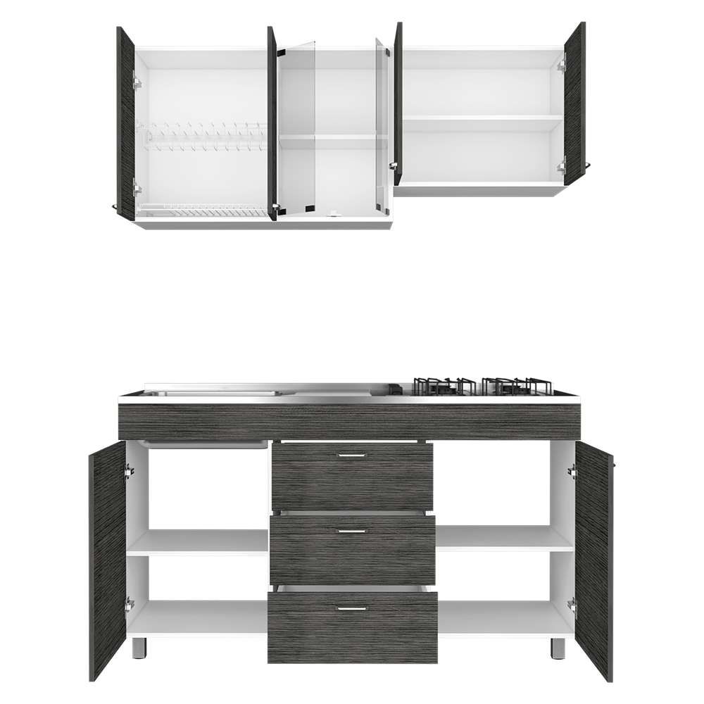 Cocina Lumina Roble Gris 150 cm Izquierda con Mesón - Cocinas | Bylmo