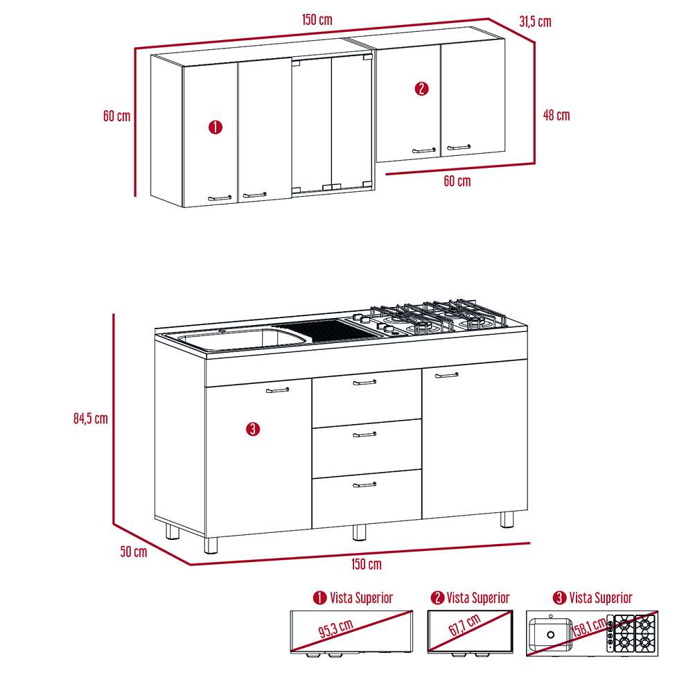 Cocina Lumina Roble Gris 150 cm Izquierda con Mesón - Cocinas | Bylmo