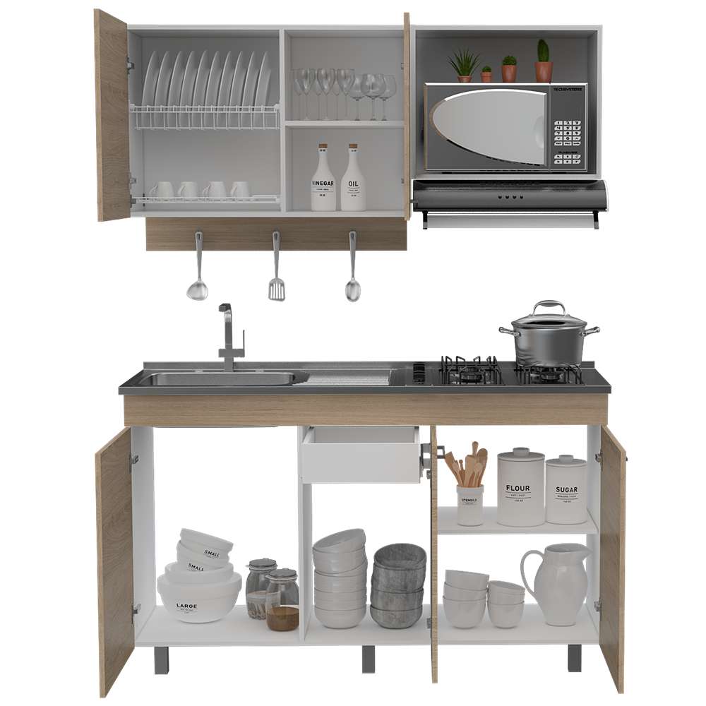 Cocina Miro Rovere y Blanco 150x90cm sin Mesón y sin Estufa - Cocinas | Bylmo