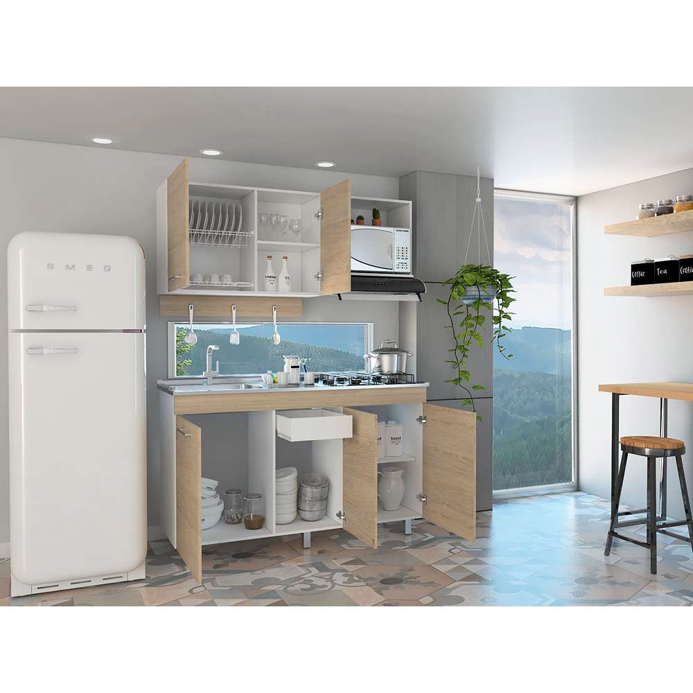 Cocina Miro Rovere y Blanco 150x90cm sin Mesón y sin Estufa - Cocinas | Bylmo