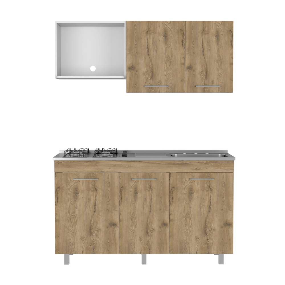 Cocina Macadamia 150x92.9cm con Meson de Acero Inoxidable y con Pozuelo para lado Derecha - Cocinas | Bylmo