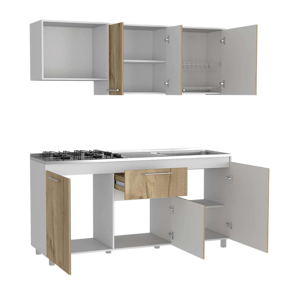 Cocina Atalanta Duna y Blanco 180 cm Derecha con Mesón - Cocinas | Bylmo