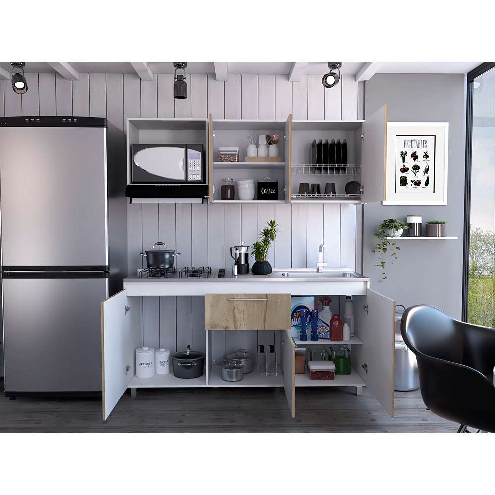 Cocina Atalanta Duna y Blanco 180 cm Derecha con Mesón - Cocinas | Bylmo