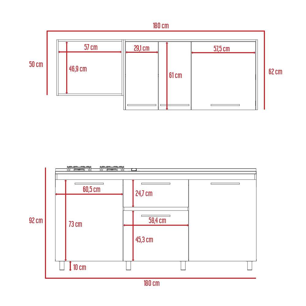 Cocina Atalanta Duna y Blanco 180 cm Derecha con Mesón - Cocinas | Bylmo