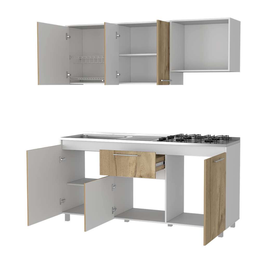 Cocina Atalanta Duna y Blanco 180 cm Izquierda con Mesón - Cocinas | Bylmo