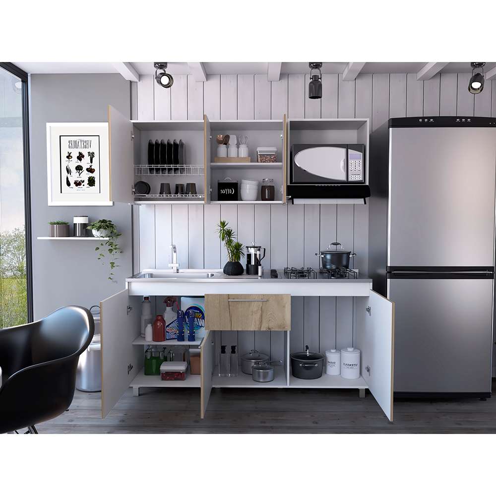 Cocina Atalanta Duna y Blanco 180 cm Izquierda con Mesón - Cocinas | Bylmo