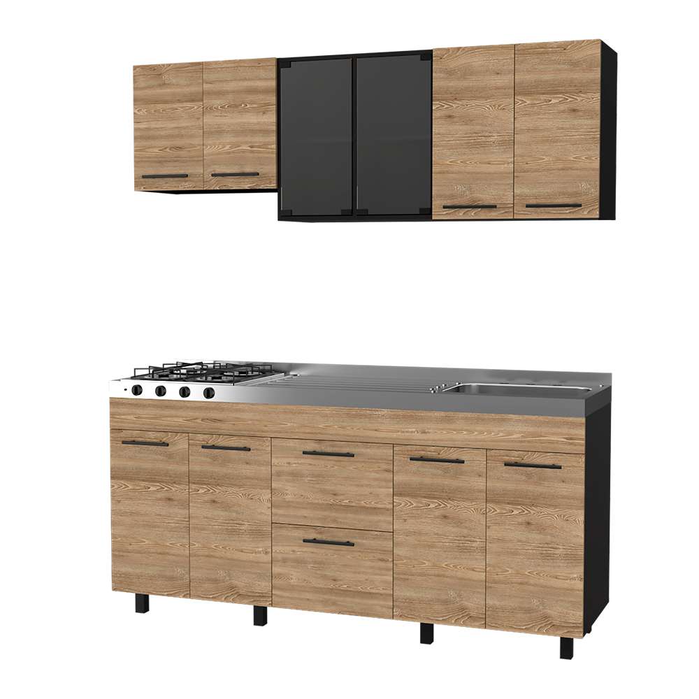 Cocina Luna Miel y Wengue 180 cm Derecha con Mesón - Cocinas | Bylmo