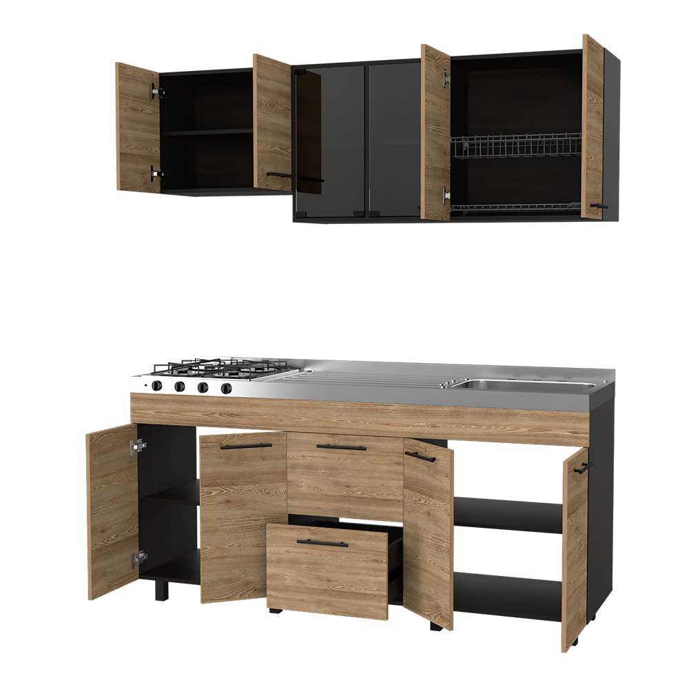 Cocina Luna Miel y Wengue 180 cm Derecha con Mesón - Cocinas | Bylmo