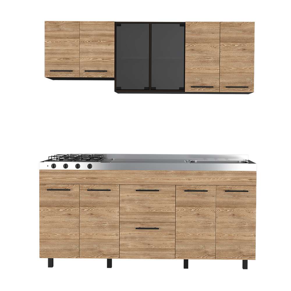 Cocina Luna Miel y Wengue 180 cm Derecha con Mesón - Cocinas | Bylmo