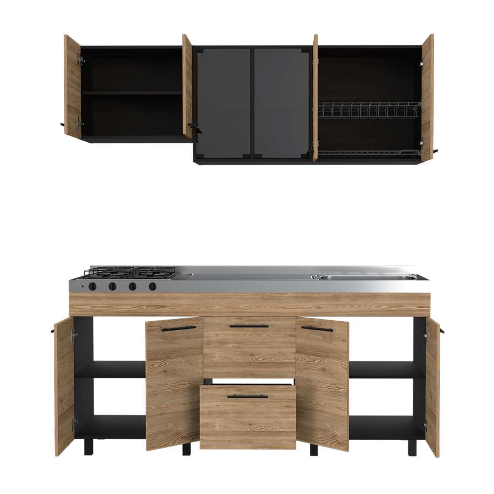 Cocina Luna Miel y Wengue 180 cm Derecha con Mesón - Cocinas | Bylmo