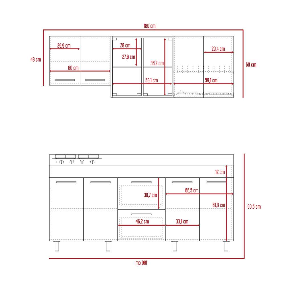 Cocina Luna Miel y Wengue 180 cm Derecha con Mesón - Cocinas | Bylmo