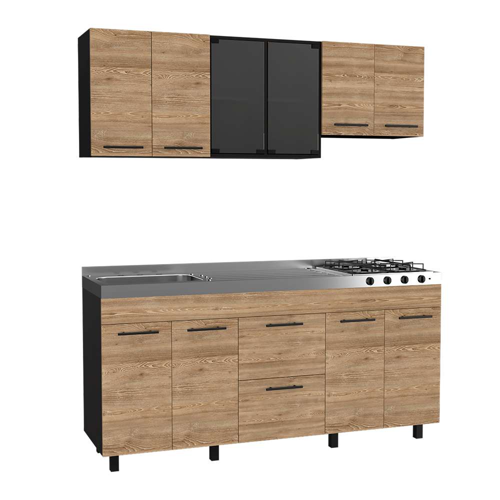 Cocina Luna Miel y Wengue 180 cm Izquierda con Mesón - Cocinas | Bylmo