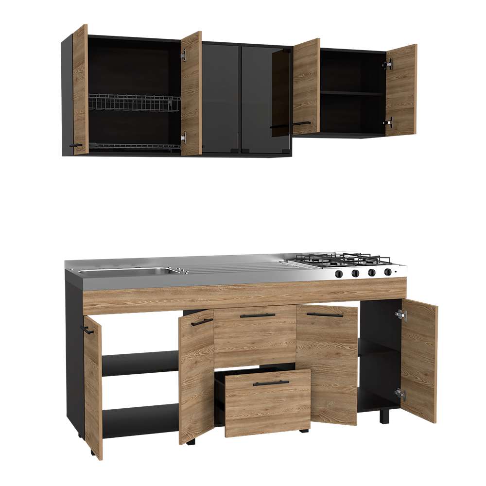 Cocina Luna Miel y Wengue 180 cm Izquierda con Mesón - Cocinas | Bylmo