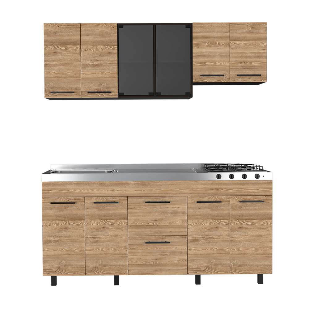 Cocina Luna Miel y Wengue 180 cm Izquierda con Mesón - Cocinas | Bylmo