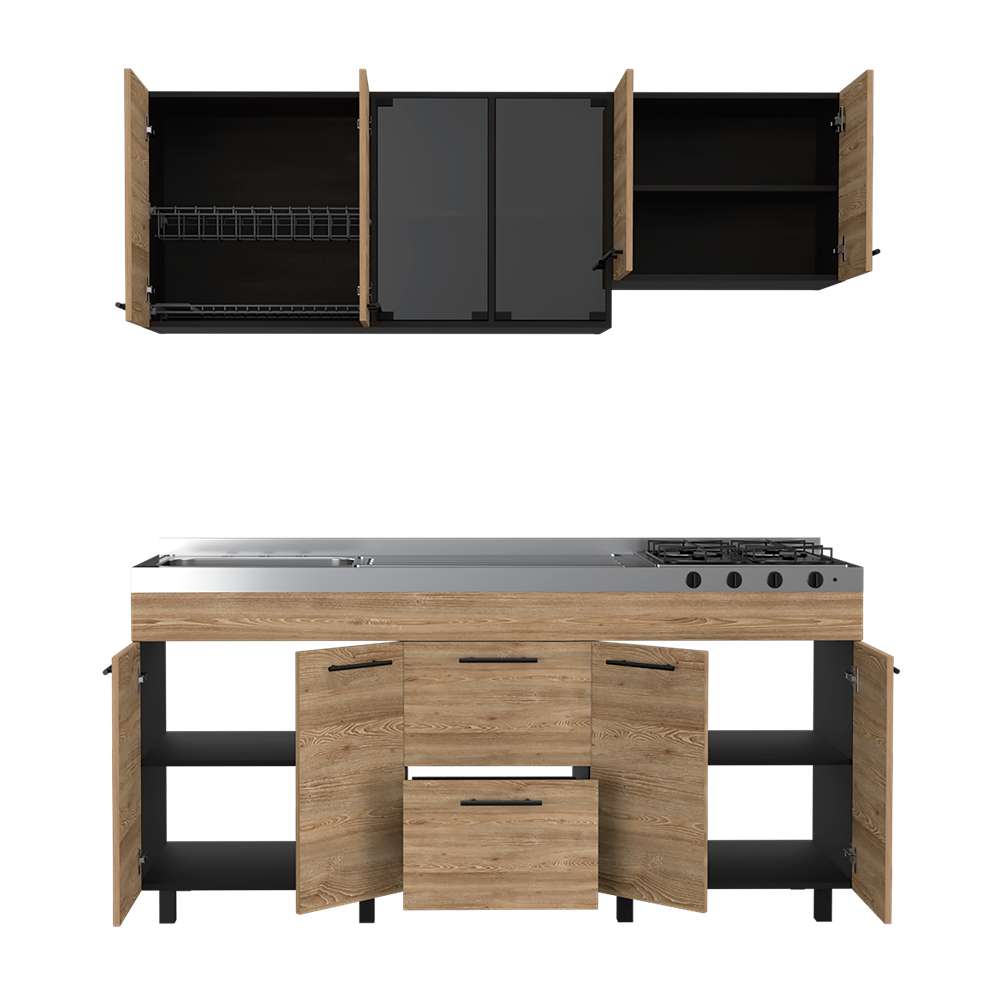 Cocina Luna Miel y Wengue 180 cm Izquierda con Mesón - Cocinas | Bylmo