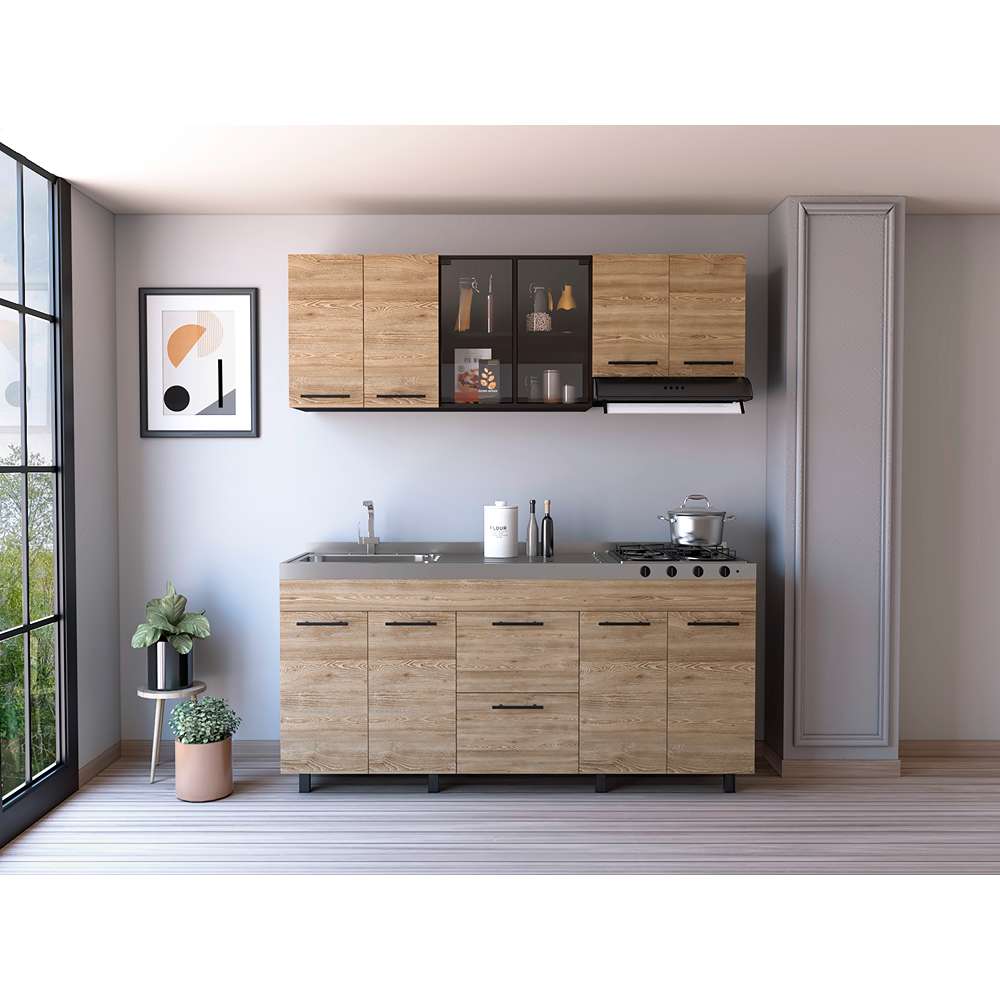 Cocina Luna Miel y Wengue 180 cm Izquierda con Mesón - Cocinas | Bylmo