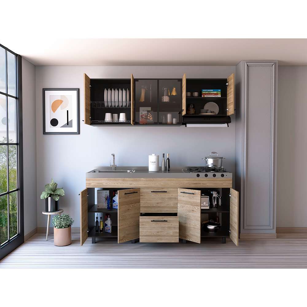 Cocina Luna Miel y Wengue 180 cm Izquierda con Mesón - Cocinas | Bylmo