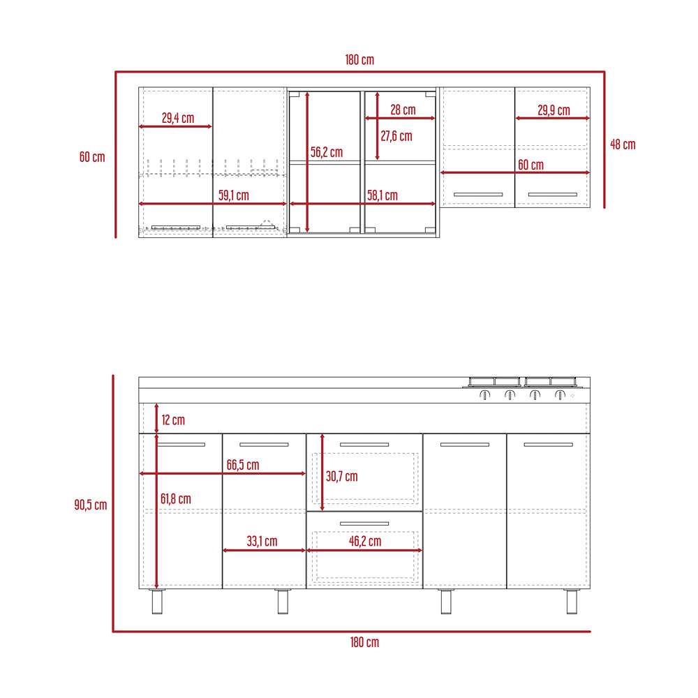 Cocina Luna Miel y Wengue 180 cm Izquierda con Mesón - Cocinas | Bylmo