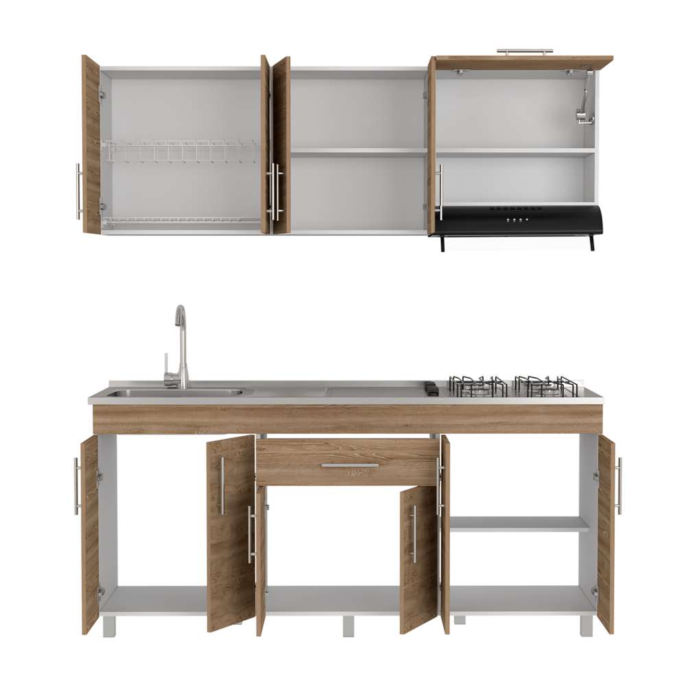 Cocina Mariana Miel y Blanco 180 cm Izquierda con Mesón - Cocinas | Bylmo