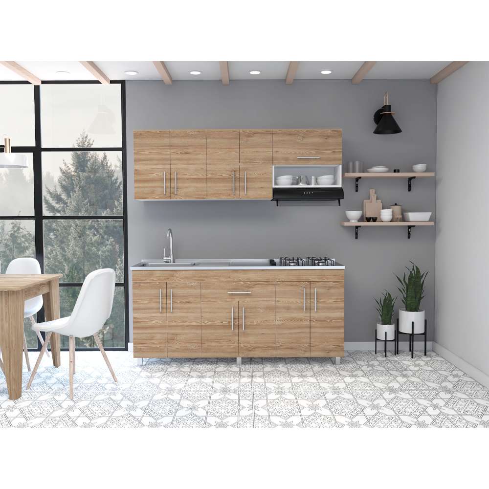 Cocina Mariana Miel y Blanco 180 cm Izquierda con Mesón - Cocinas | Bylmo