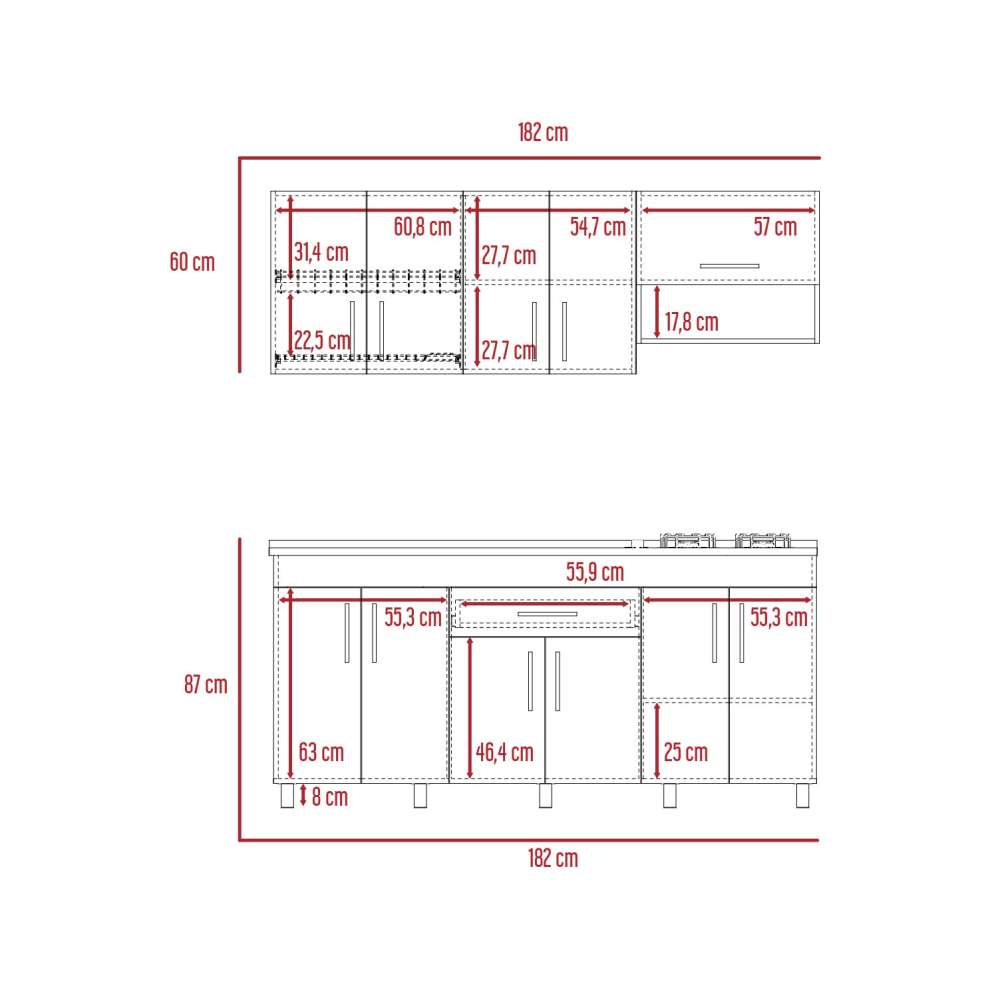 Cocina Mariana Miel y Blanco 180 cm Izquierda con Mesón - Cocinas | Bylmo