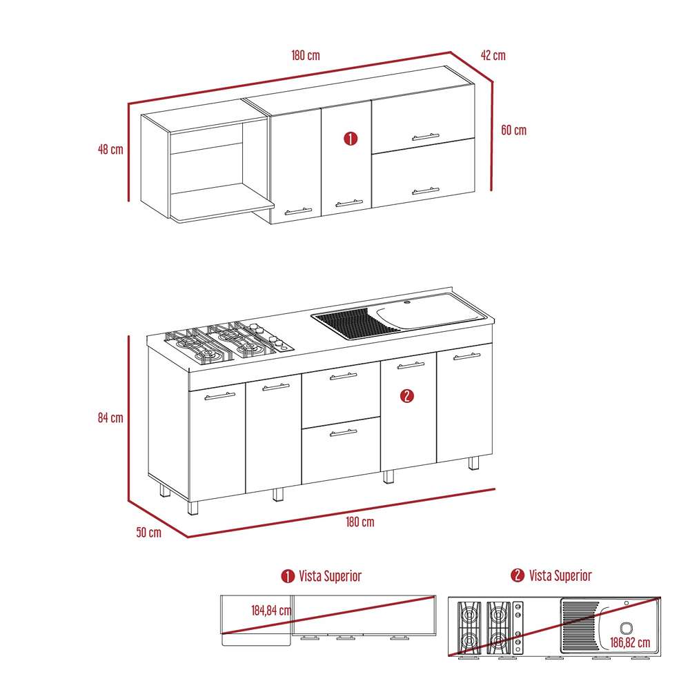 Cocina Sakai Taupe y Blanco 180 cm Derecha con Mesón - Cocinas | Bylmo