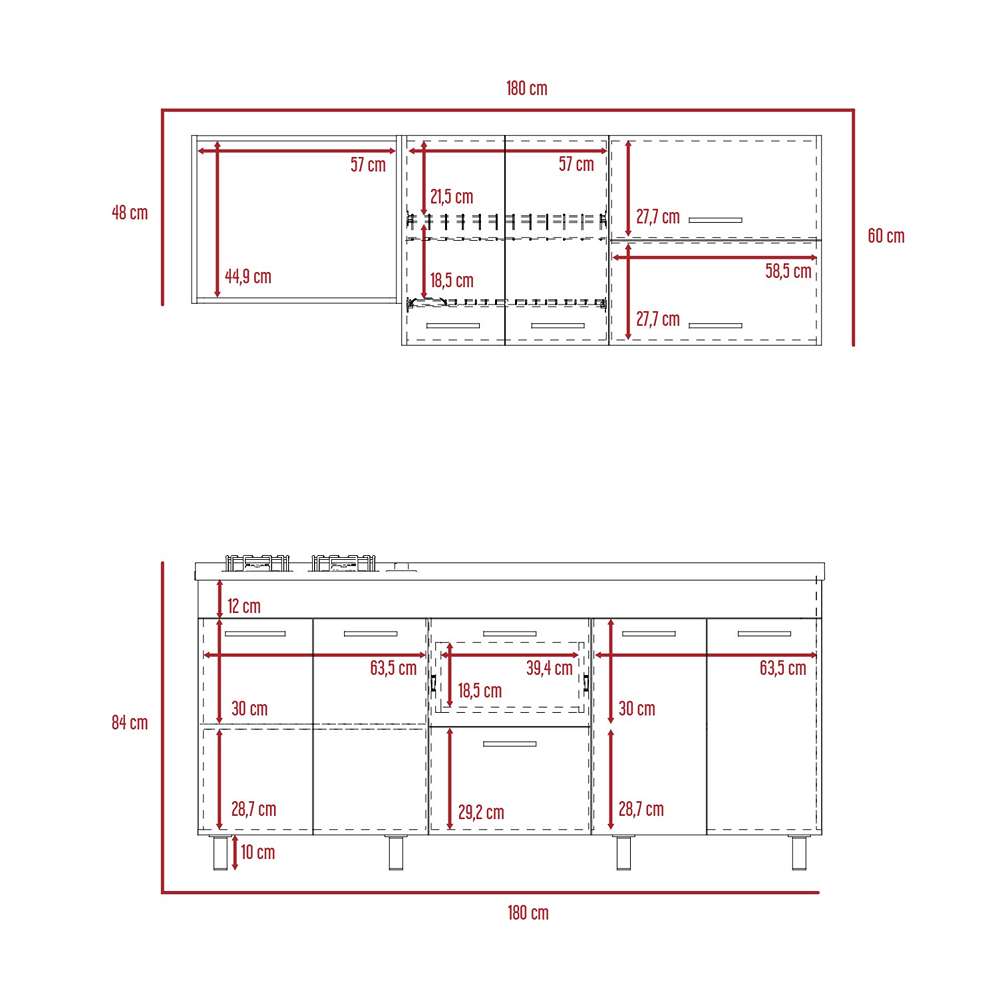 Cocina Sakai Taupe y Blanco 180 cm Derecha con Mesón - Cocinas | Bylmo