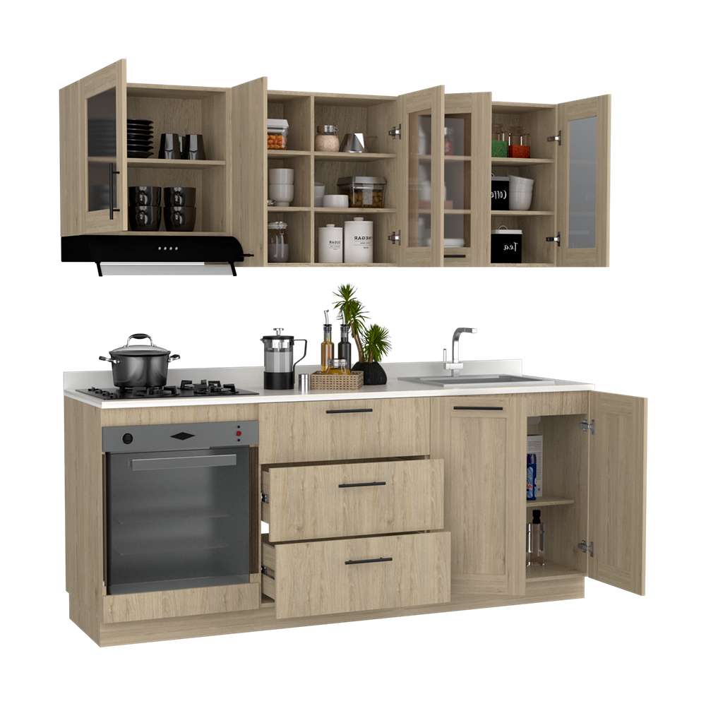 Cocina Solna Rovere 210 cm con Mesón, Campana y Horno - Cocinas | Bylmo