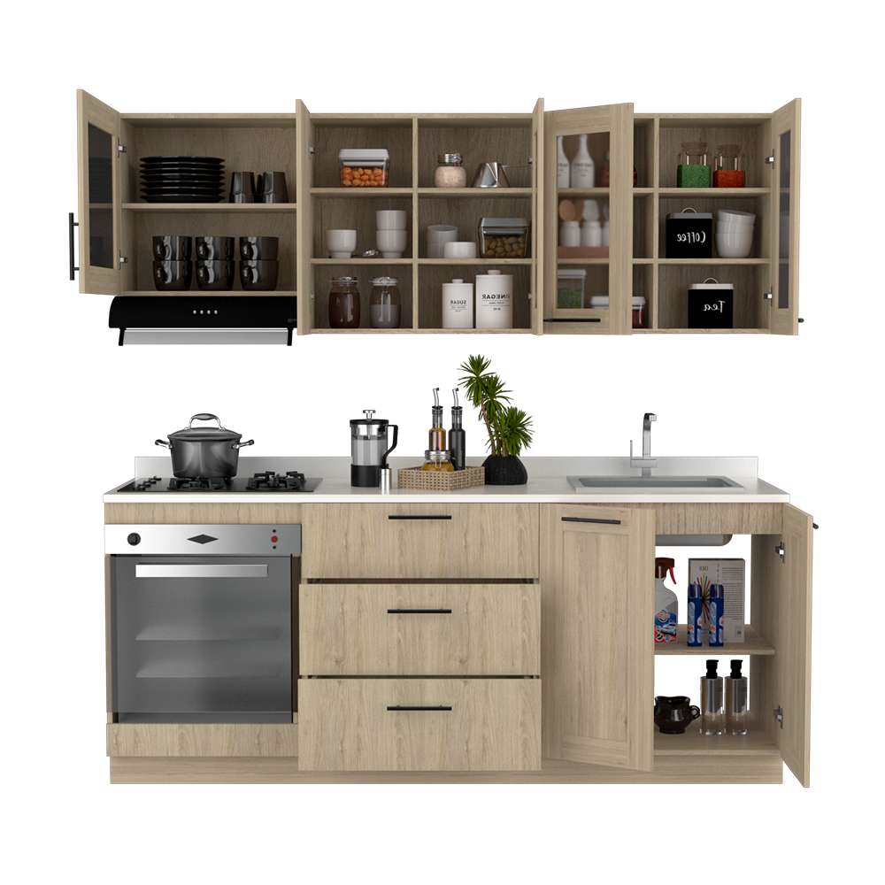 Cocina Solna Rovere 210 cm con Mesón, Campana y Horno - Cocinas | Bylmo
