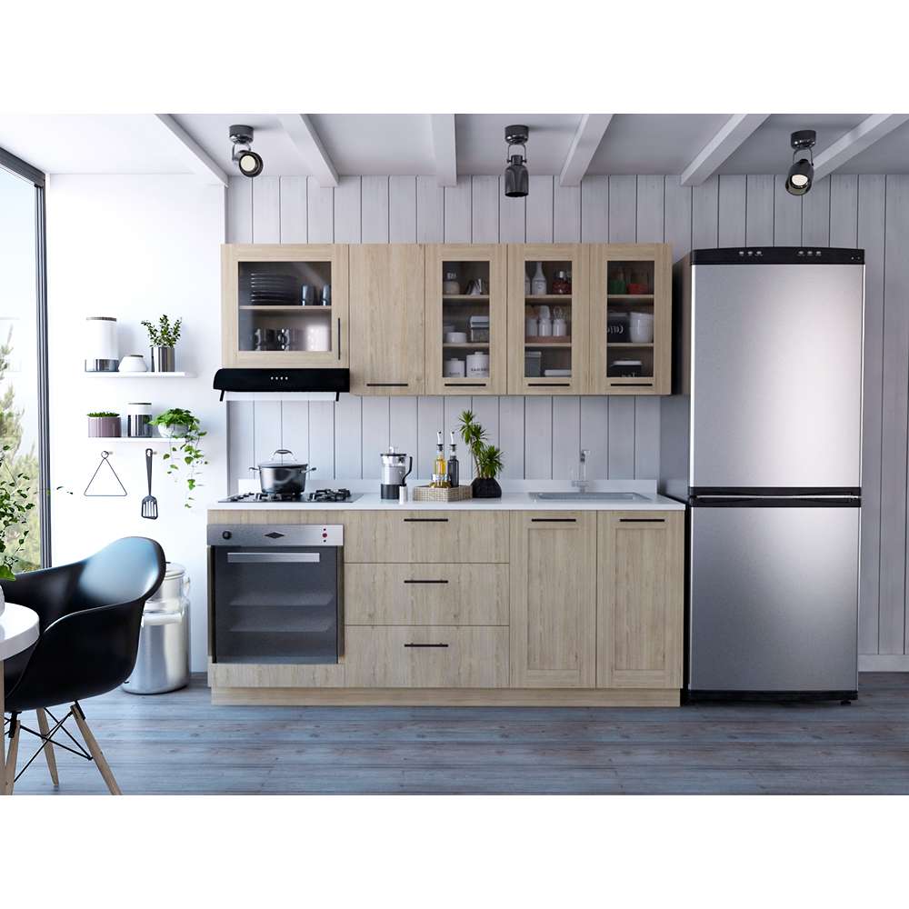 Cocina Solna Rovere 210 cm con Mesón, Campana y Horno - Cocinas | Bylmo