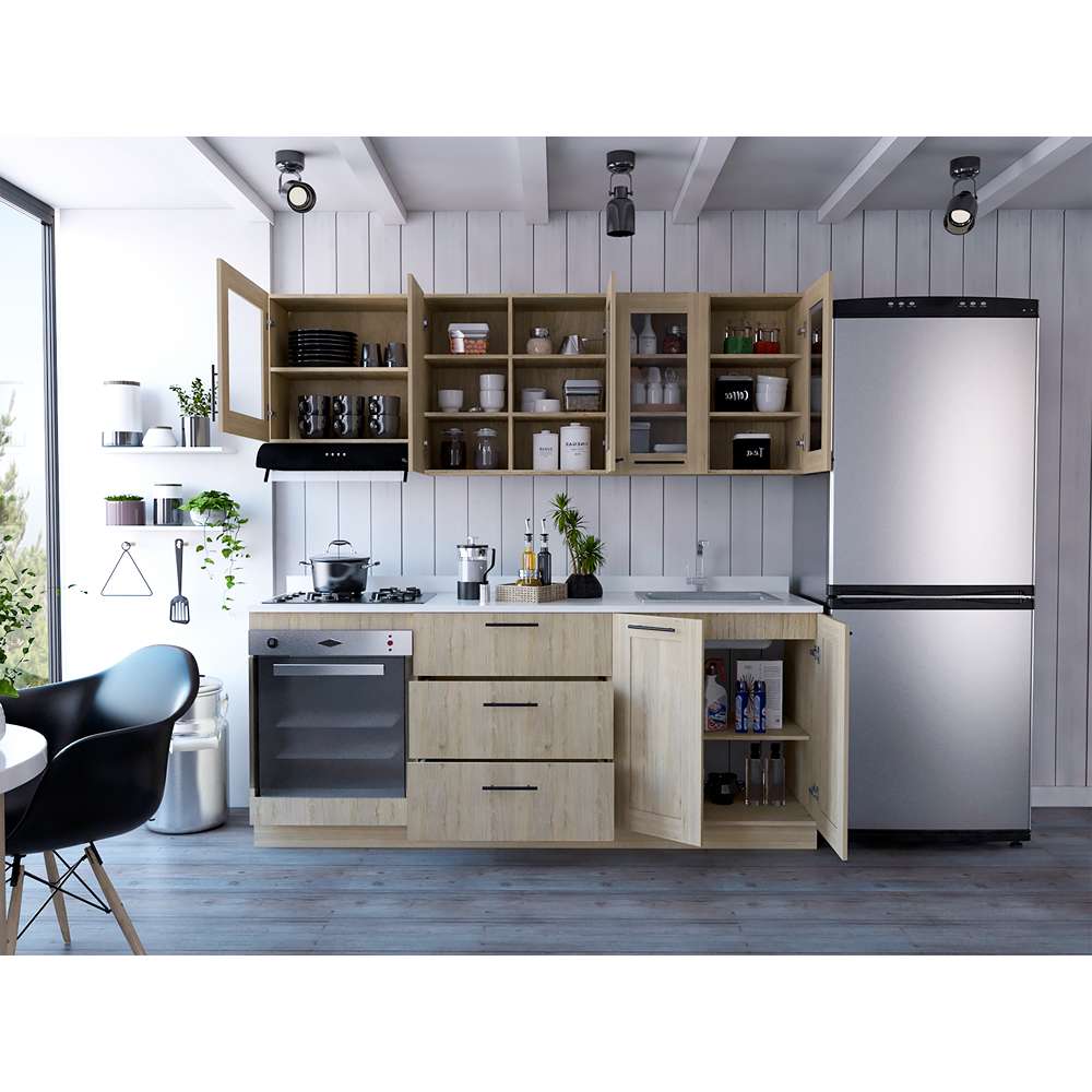 Cocina Solna Rovere 210 cm con Mesón, Campana y Horno - Cocinas | Bylmo