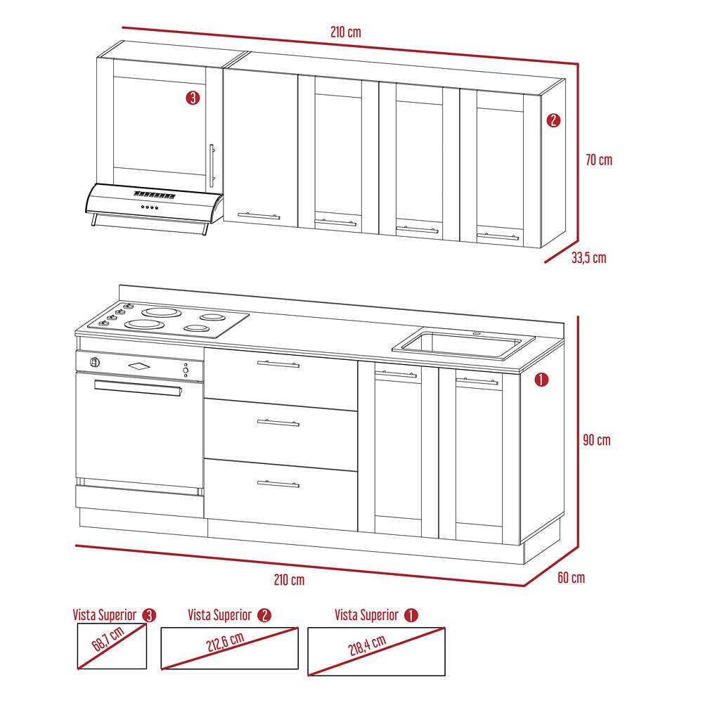 Cocina Solna Rovere 210 cm con Mesón, Campana y Horno - Cocinas | Bylmo