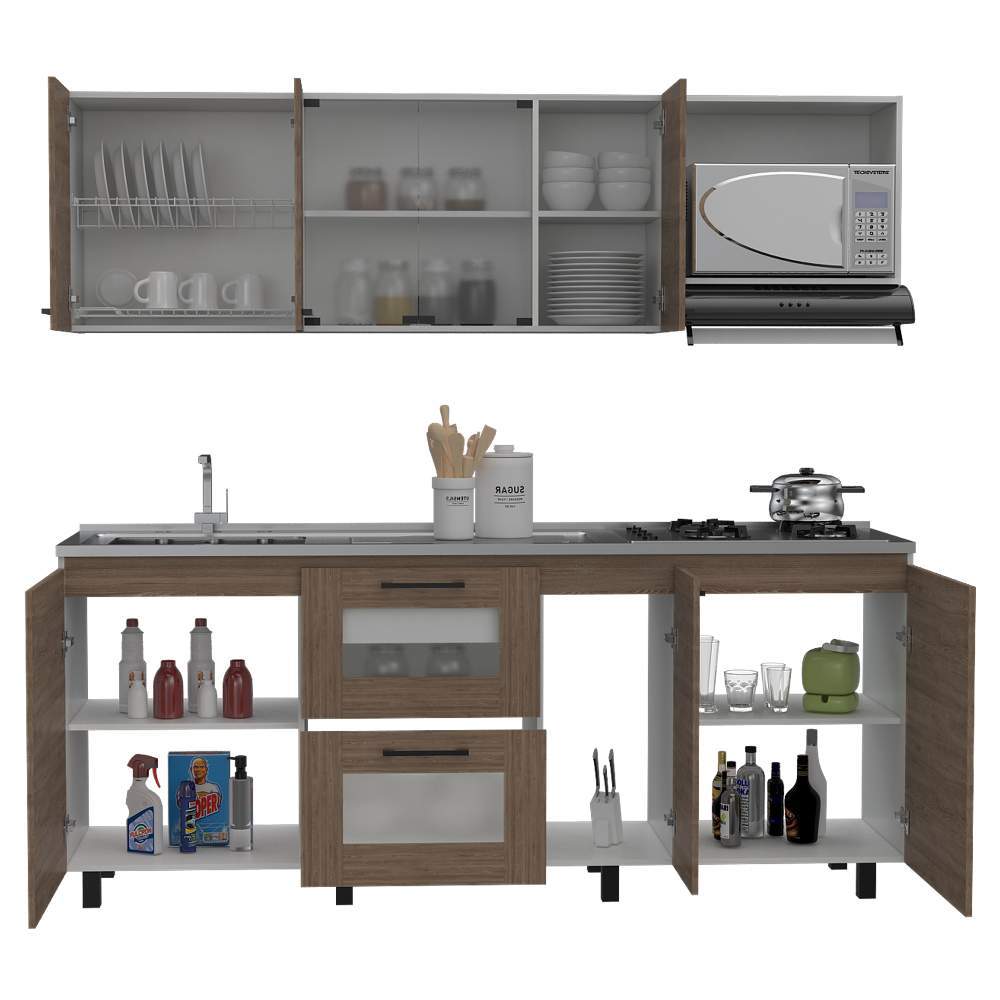 Cocina Abril Blanco y Miel 212x88cm sin Mesón y sin Estufa - Cocinas | Bylmo