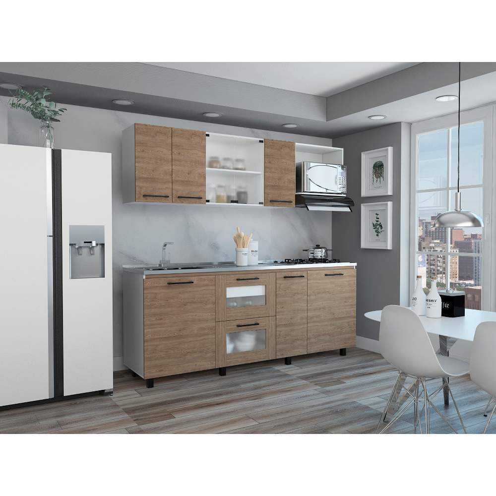 Cocina Abril Blanco y Miel 212x88cm sin Mesón y sin Estufa - Cocinas | Bylmo