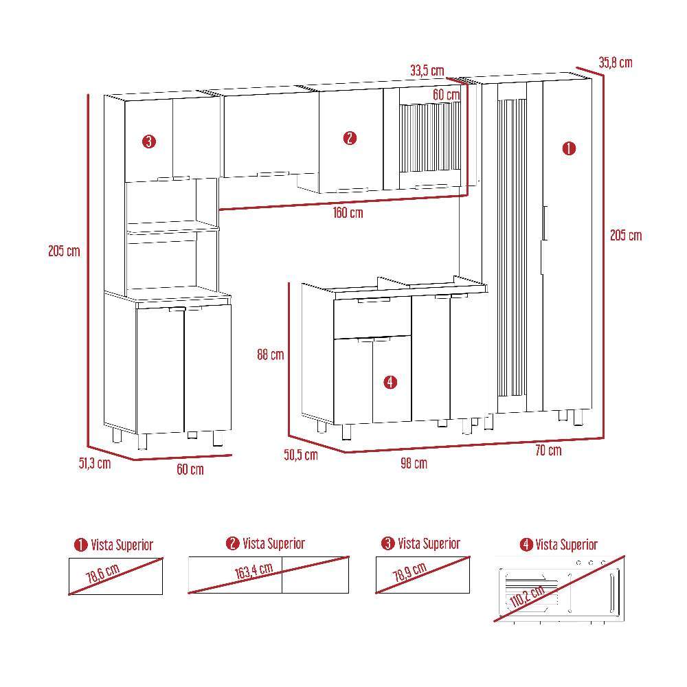 Cocina Samara Blanco y Miel 290x60cm con Mesón de Acero Inoxidable Lado Derecho y sin Estufa - Cocinas | Bylmo
