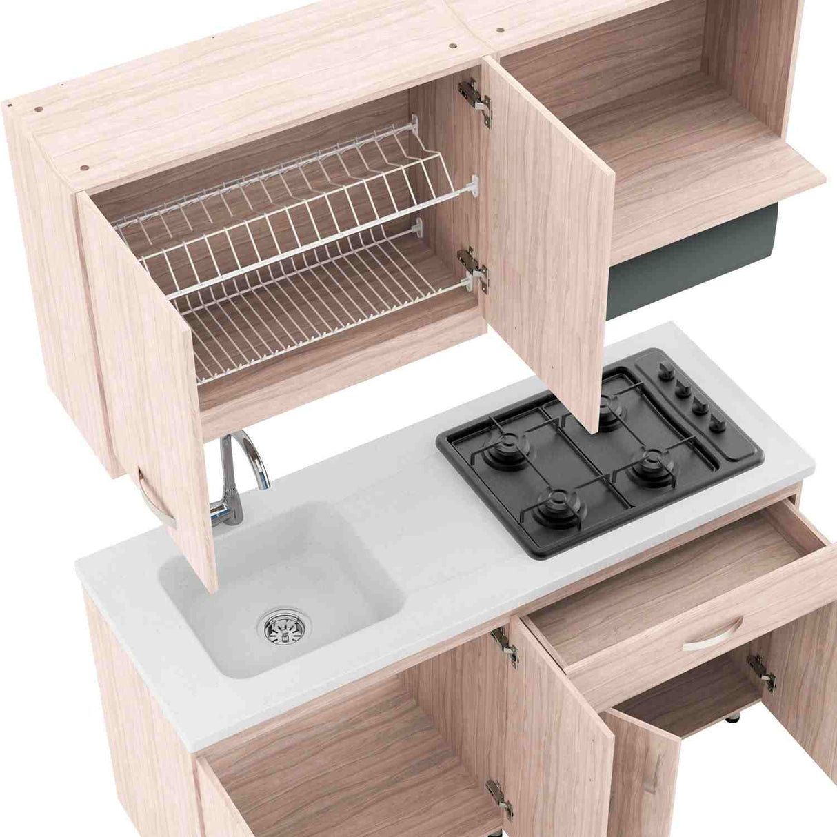 Cocina Ambar Soder y Mali 150 cm Mueble Superior e Inferior con Mesón de Mármol Sintético - Cocinas | Bylmo