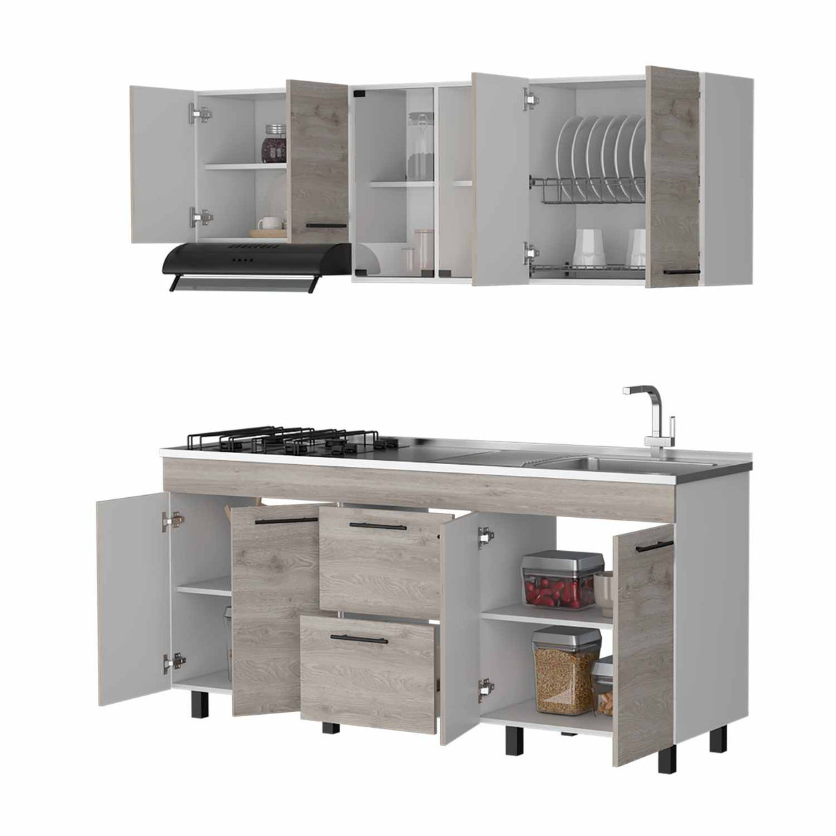 Cocina Ankara Ceniza 180x84cm con Meson de Acero Inoxidable y con Pozuelo para lado Derecha - Cocinas | Bylmo