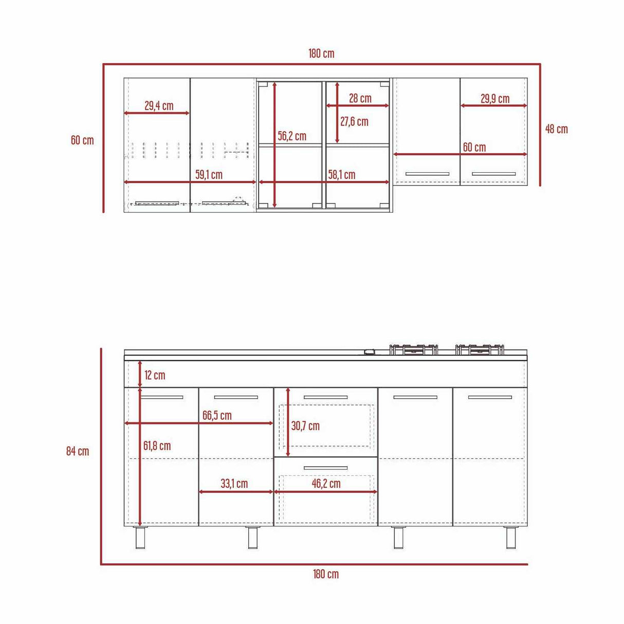 Cocina Ankara Ceniza 180x84cm con Meson de Acero Inoxidable y con Pozuelo para lado Derecha - Cocinas | Bylmo