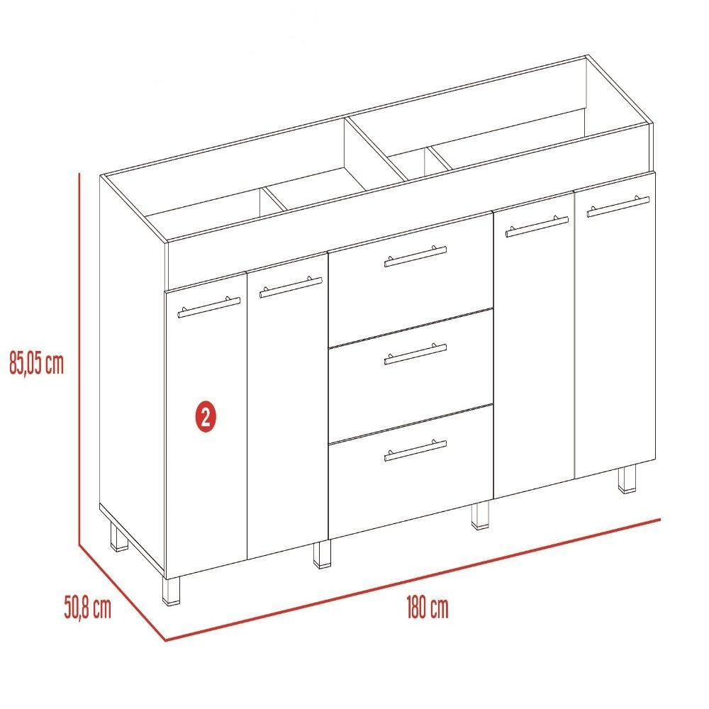Mueble Inferior Bari Miel y Blanco 180 cm - Cocinas | Bylmo