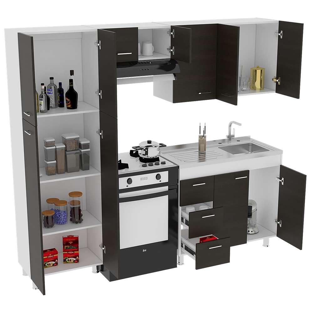 Cocina Ferreti Wengue 220 cm Derecha con Mesón - Cocinas | Bylmo