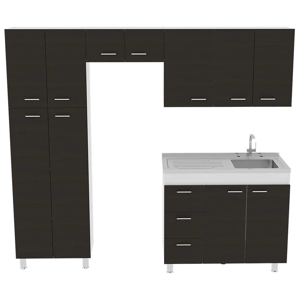 Cocina Ferreti Wengue 220 cm Derecha con Mesón - Cocinas | Bylmo