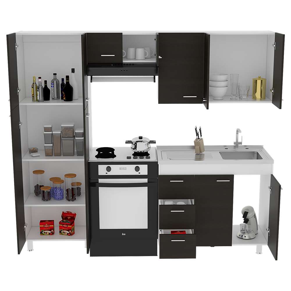 Cocina Ferreti Wengue 220 cm Derecha con Mesón - Cocinas | Bylmo