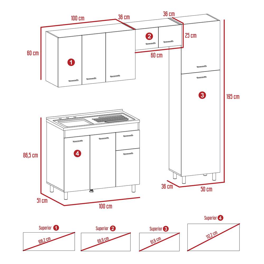 Cocina Volare Coñac 250 cm Izquierda - Cocinas | Bylmo