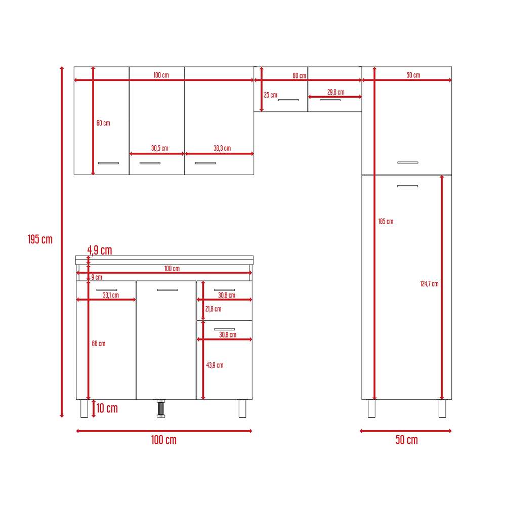 Cocina Volare Coñac 250 cm Izquierda - Cocinas | Bylmo